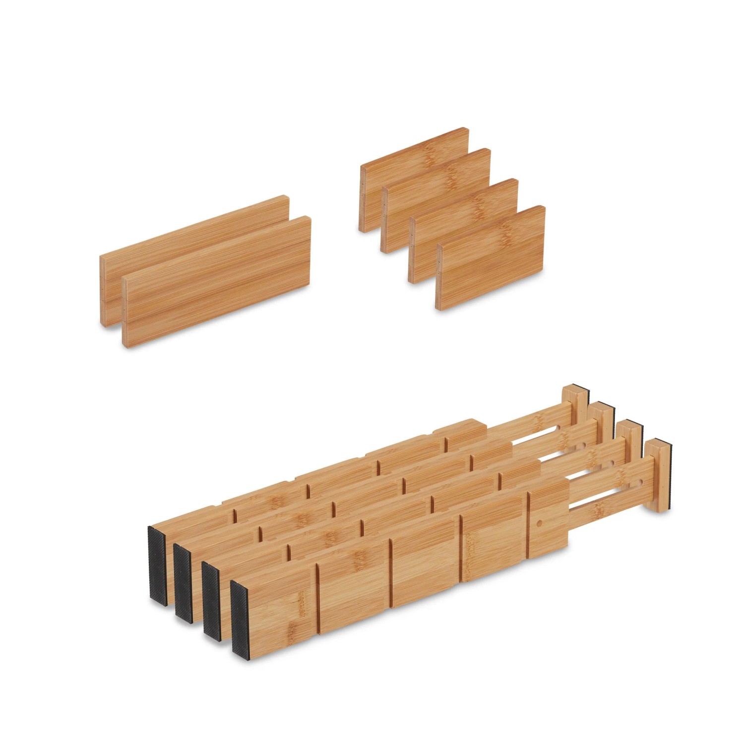 Relaxdays Schubladentrenner Bambus Natur Schwarz Verstellbar Rutschfest 6 cm x 34-44 cm x 2 cm 260 g