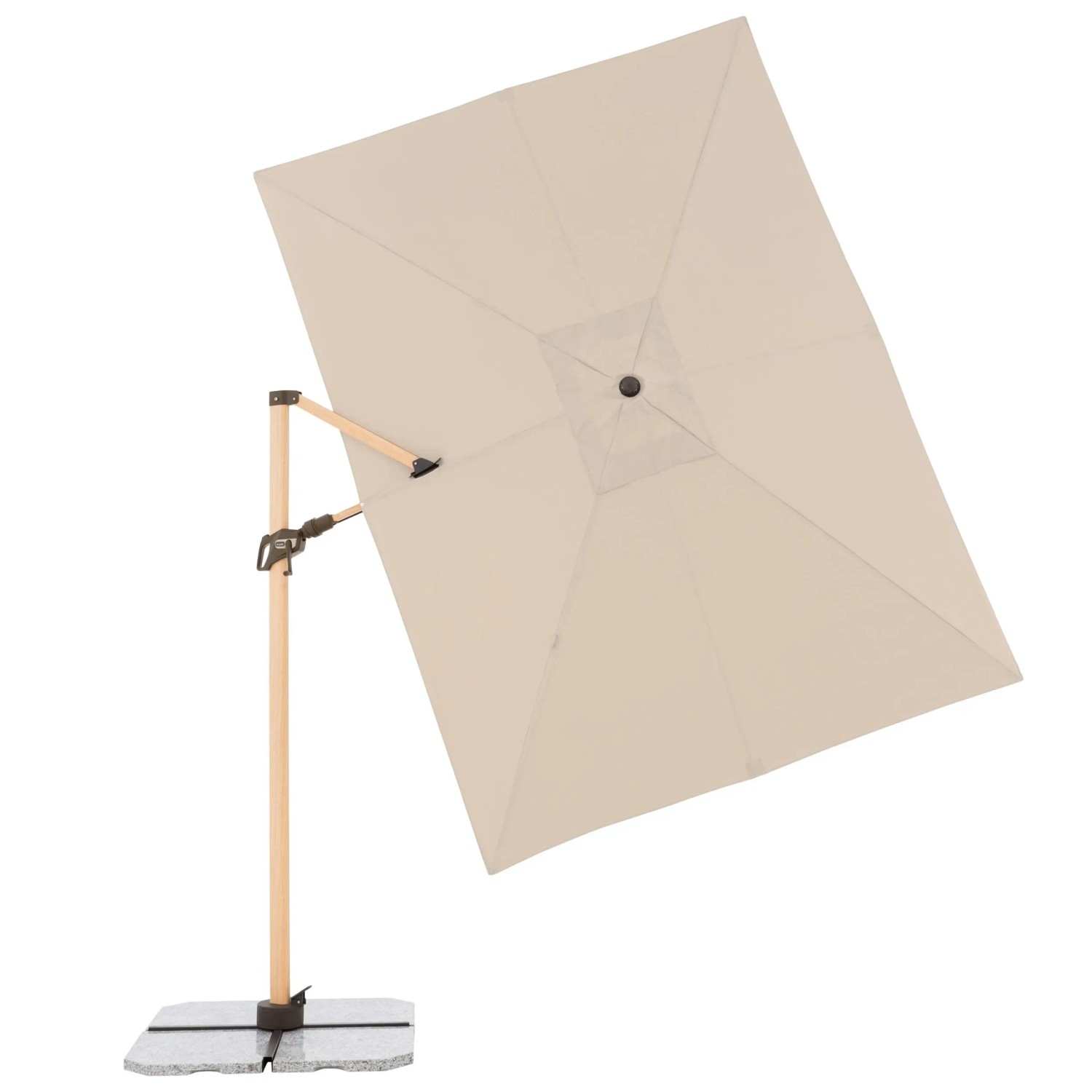 Doppler Ampelschirm Alu Wood 300x220 cm, naturfarbener, rechteckiger Sonnenschirm mit Kurbel.