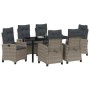 7-teiliges vidaXL Garten-Esszimmer Set aus grauem Rattan mit Kissen.
