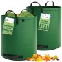 Zwei grüne, reißfeste TTL GARDEN Gartensäcke (272 L, 200 g/qm) mit Griffen, einer gefüllt mit Gras, für Gartenabfall.