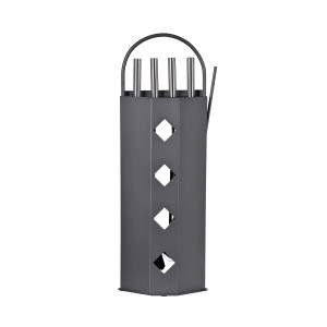 Firefix Kaminbesteck, 5-teilig, grau lackiert mit Edelstahlgriffen, Zubehör für Kamine & Öfen.