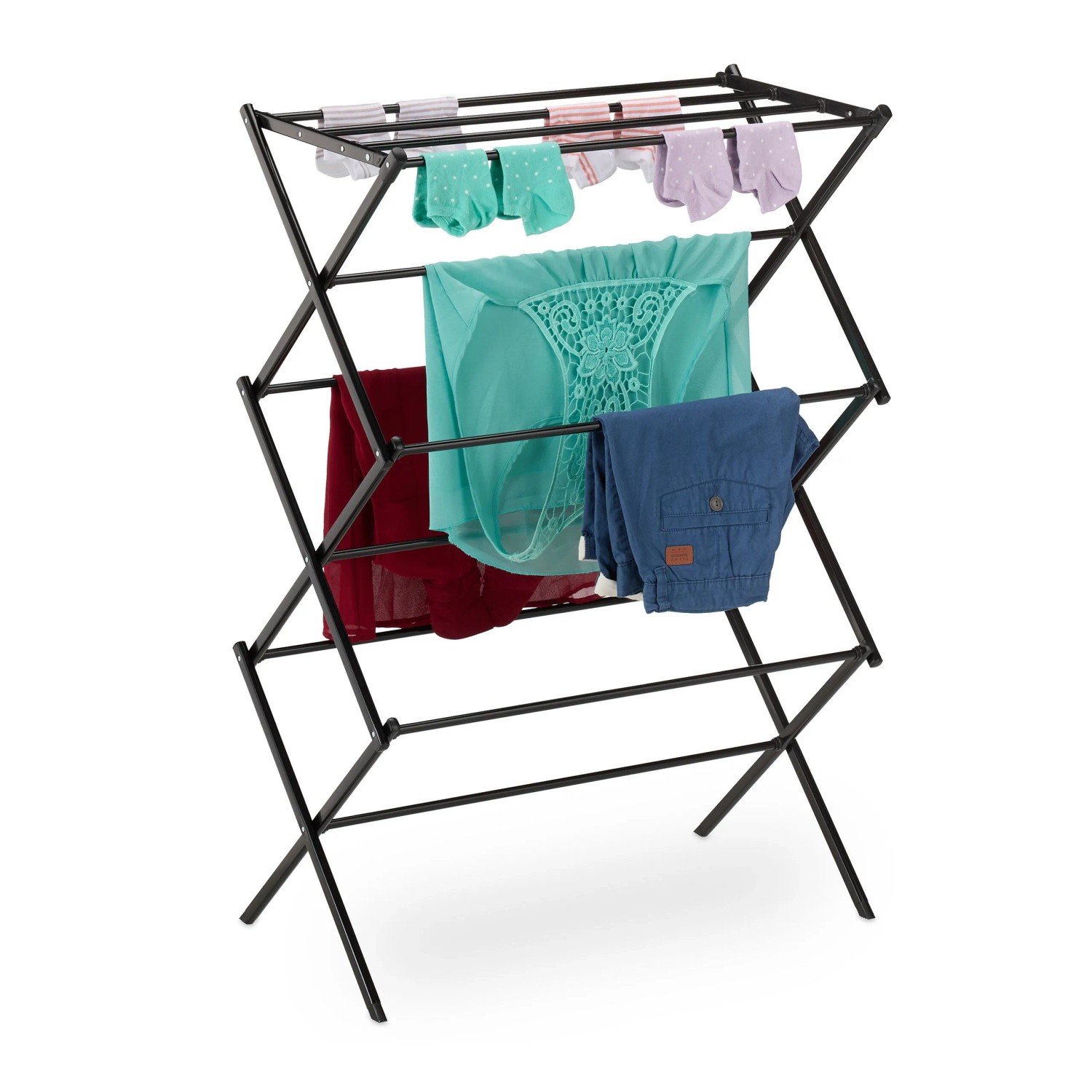 Relaxdays Wäscheständer Metall Schwarz Klappbar 105 cm x 73 cm x 37 cm 2,1 kg