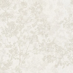 Beige-creme-graue Floral-Tapete von PROFHOME mit mattem Finish und Baum-Muster.