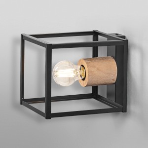 Ledvance Wandlampe Decor Nairobi, schwarz, 17cm. Wandleuchte mit Holz- und Metallelementen.