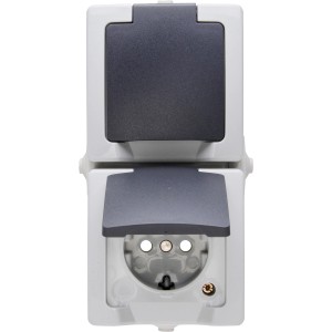 Kopp 2-fach Aufputz-Feuchtraumsteckdose Nautic Grau mit Klappdeckel, senkrecht.