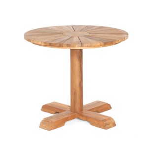 Natur24 Solis Gartentisch aus Teakholz, runde Form, natürliche Holzfarbe.