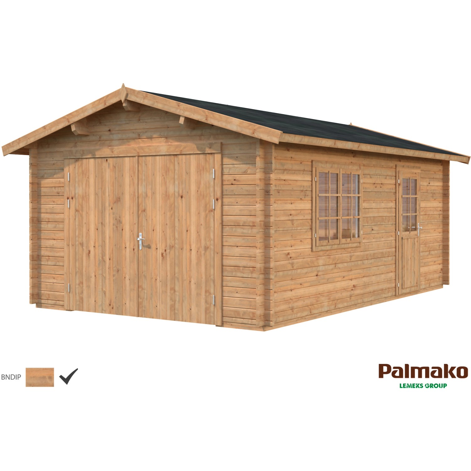 Palmako Holzgarage Roger mit Holztor Braun tauchgrundiert 360 cm x 550 cm