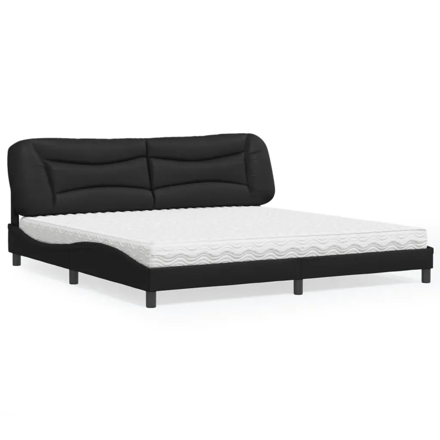 Schwarzes vidaXL Bett mit Kunstlederbezug und Matratze, Größe 200x200 cm.