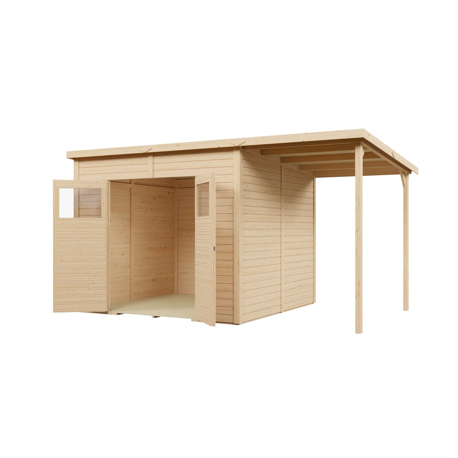 Bertilo Elementgartenhaus Amrum 4 Plus XL mit Unterstand, 380x238 cm.