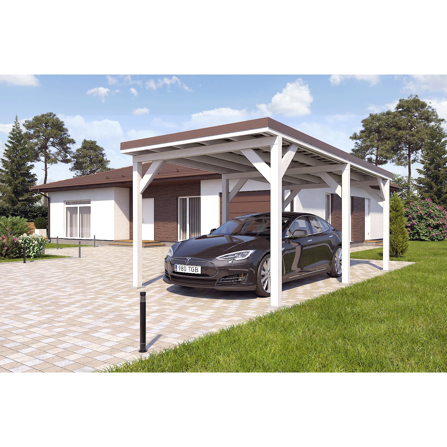 Holzbrüder Carport Ralf 18m² Reinweiß-Dunkelbraun günstig online kaufen