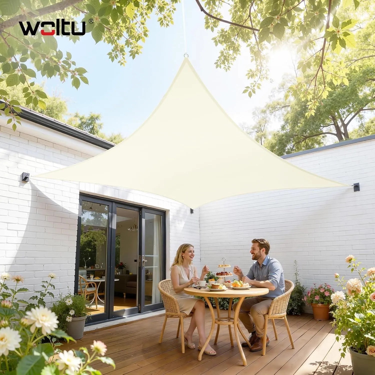 WOLTU Sonnensegel Sonnenschutz HDPE Windschutz UV Schutz Creme 4x4 m_2