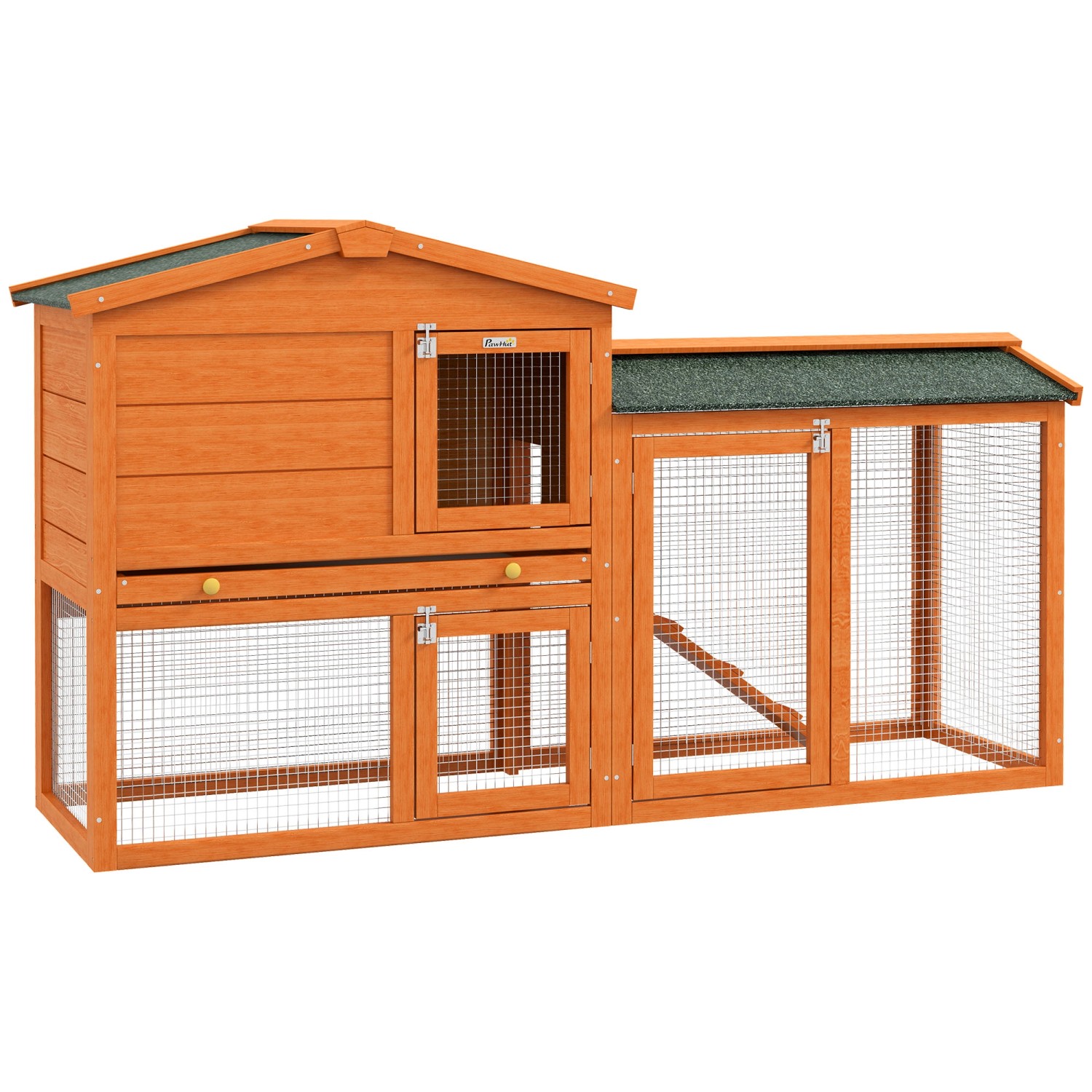 PawHut Kaninchenstall Tannenholz Winterfest Orange 150cm x 45cm x 85cm