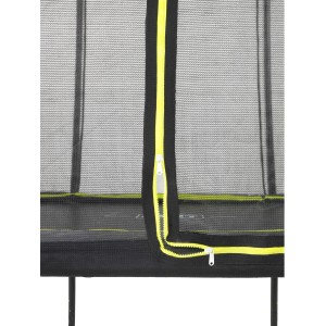 Detailaufnahme: Schwarzes EXIT Silhouette Trampolin D183cm mit Sicherheitsnetz und Reißverschluss.