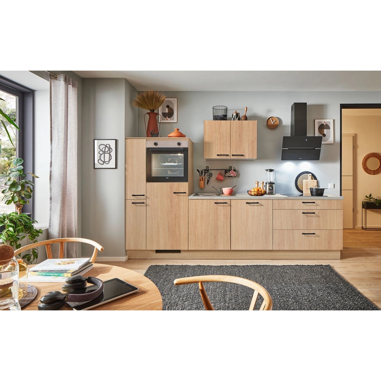 pino Küchenzeile 300 cm Eiche Aviva Anschlag,inks 1 Geräte-. 1 Seitenschrank