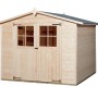 Unbehandeltes Weka Holz-Gartenhaus Parma mit Satteldach, 254x217 cm. Naturholz mit Doppeltür und Fenstern.