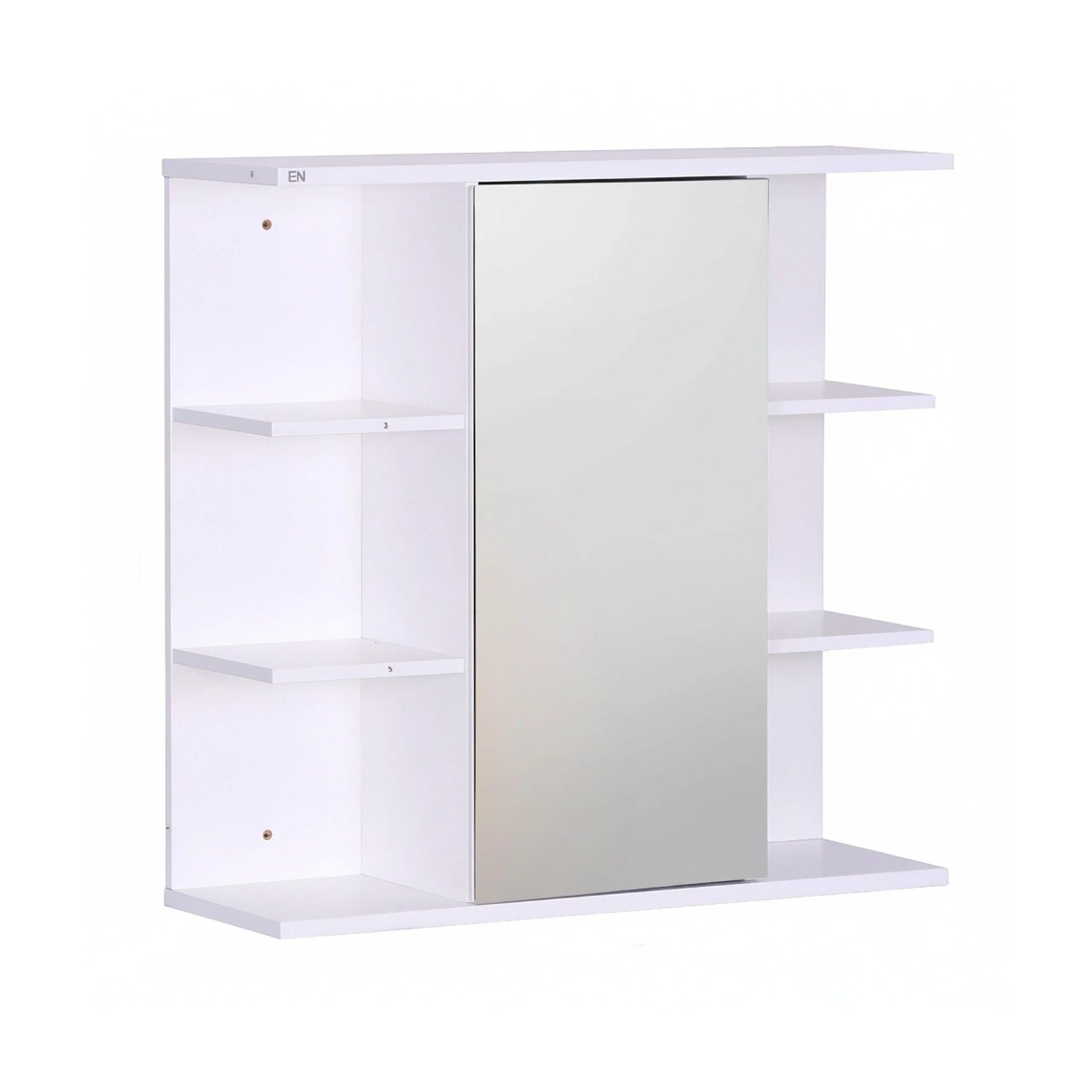 Relaxdays Spiegelschrank MDF Glas Weiß Wandmontage mit 8 Ablagen 64 cm x 62 cm x 21 cm 11,4 kg