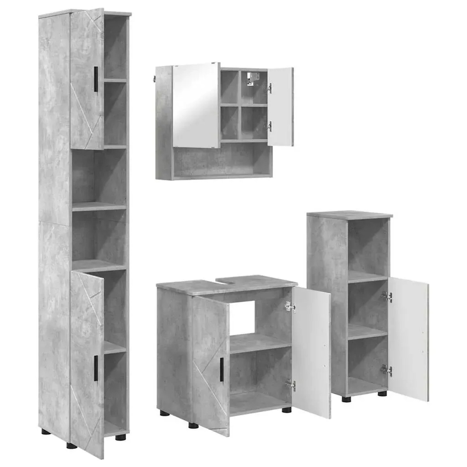 vidaXL Badezimmermöbel-Set 4-Tlg Beton Grau Holzwerkstoff & Metall 3392966