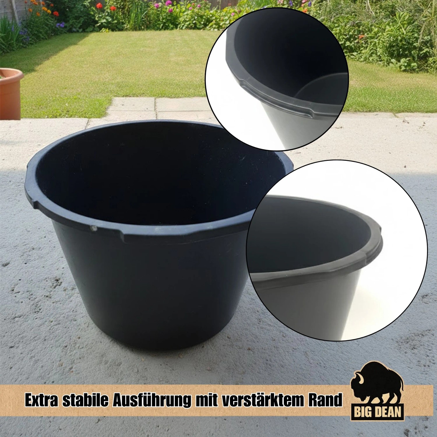 BigDean Mörtelkübel 90 Liter Schwarz Kunststoff UV Beständig Stapelbar_5