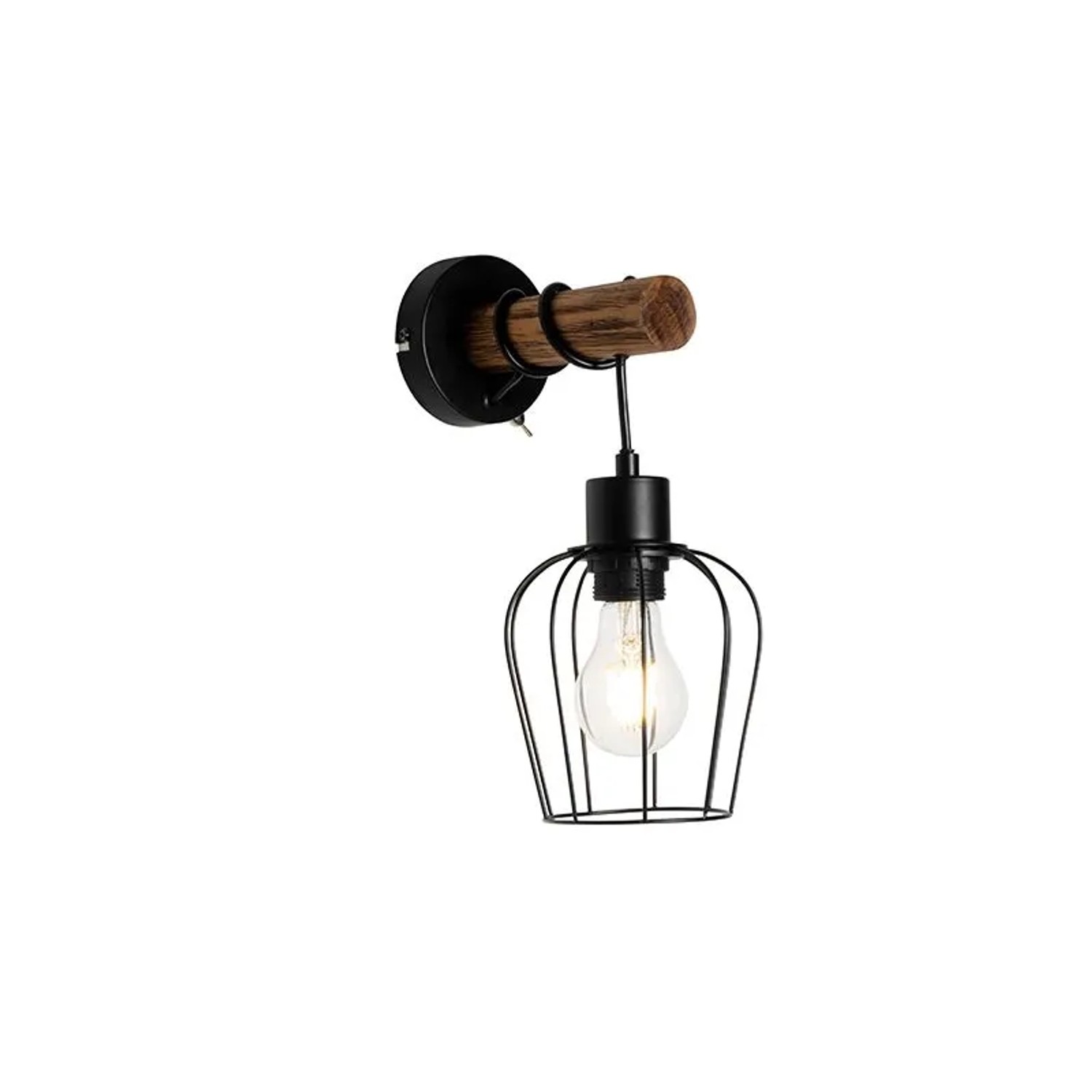 QAZQA Ländliche Wandlampe Schwarz mit Holz Stronk