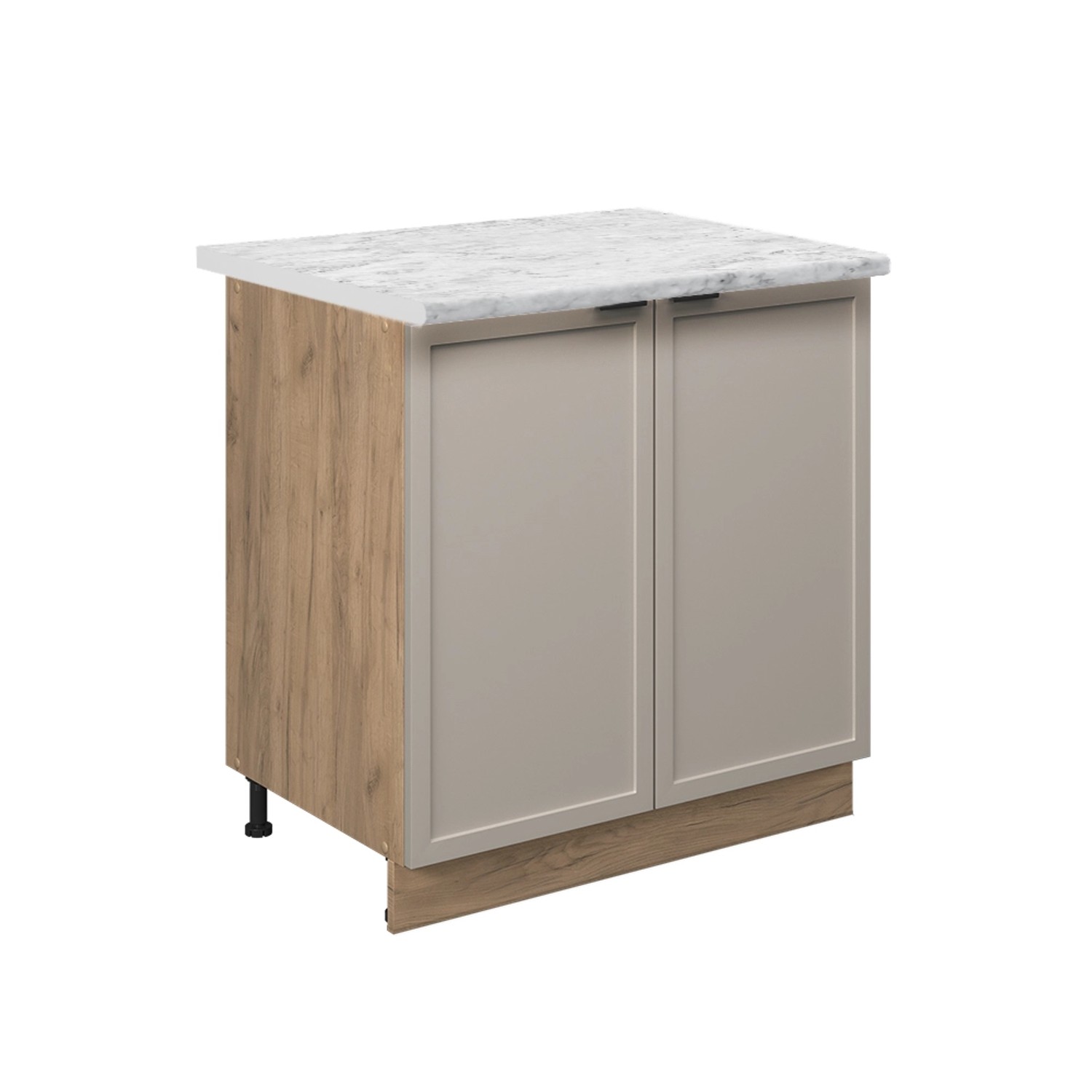 Vicco Spülenunterschrank Fame-Line GrauBeige 80 cm mit Regal AP Marmor mit Goldkraft Eiche Korpus