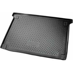 Schwarze Gummi Kofferraumwanne für BERLINGO II/PARTNER TEPEE, 5 Sitze (2008-2018) mit Riffelstruktur.
