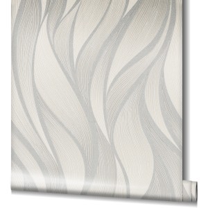Marburg Vliestapete Hailey mit grafischem Wellenmuster in Beige und Grau.