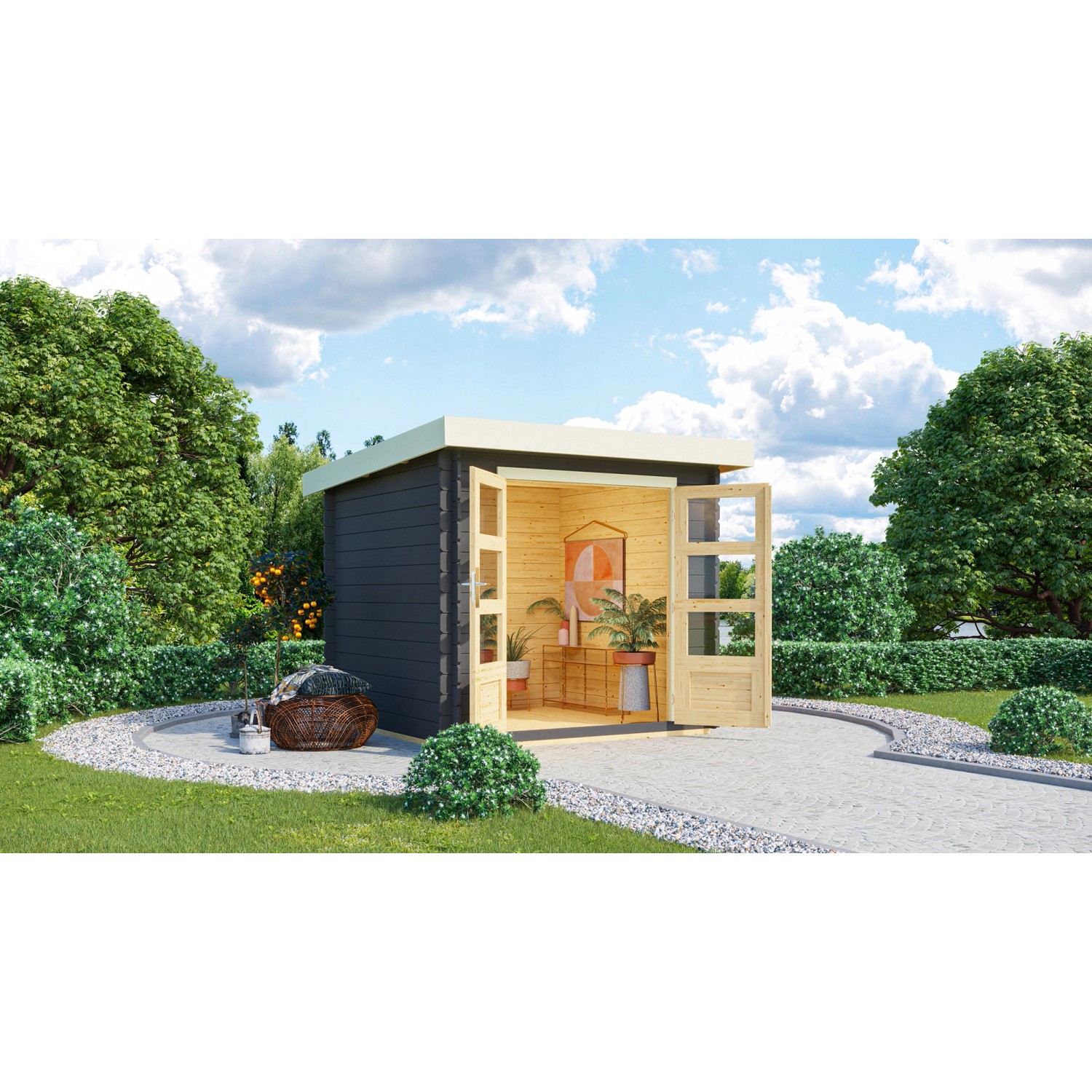 Karibu Express Gartenhaus Quicky B Anthrazit 220 cm x 220 günstig online kaufen