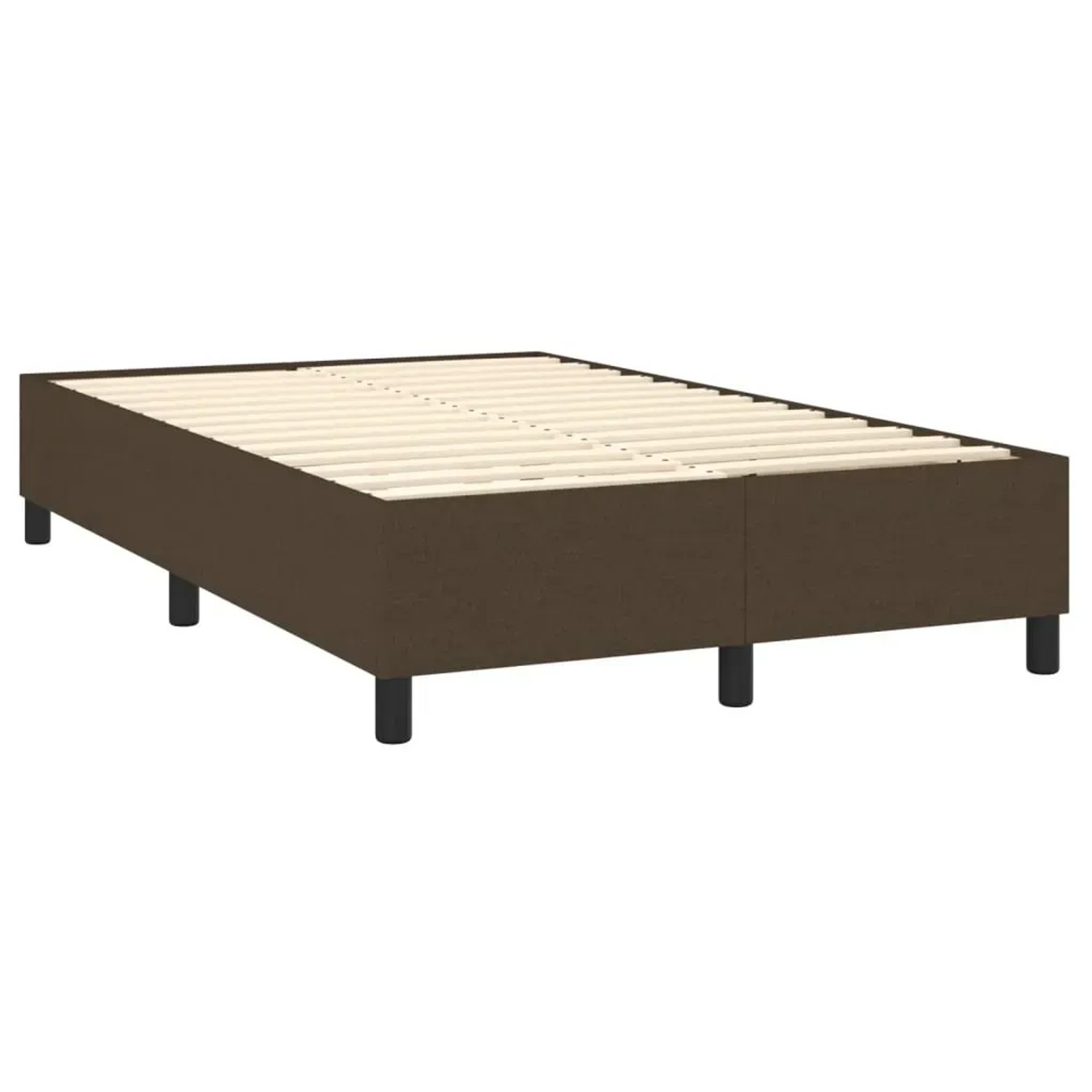 Boxspringbett dunkelbraun, 120x200 cm, Stoffbezug. Bettrahmen mit Lattenrost und schwarzen Füßen.