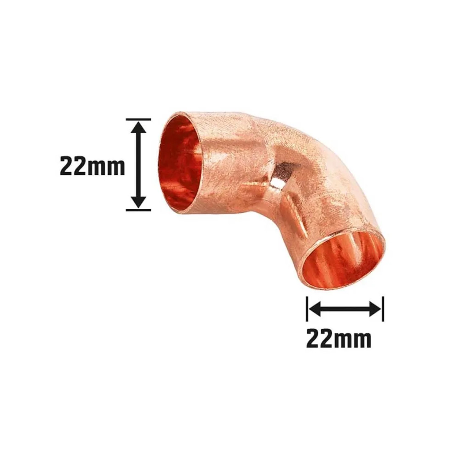 Löt-Winkel aus Kupfer, Ø 22 mm, 90 Grad Bogen für Kupferrohr-Verbindungen.