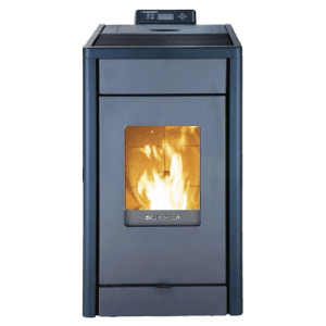 Schwarzer SCHENGER Pelletofen HP07 mit Flamme, 8kW, A++, WIFI und Timer.