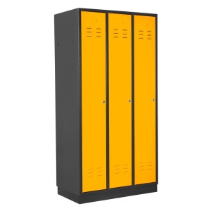PROREGAL Garderobenschrank, 3-türig, anthrazitgrau/gelb, 178x89x50cm. Ideal für Werkstatt & Büro.