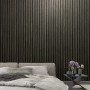 Marburg Vliestapete Botanica 2 mit Holzoptik in Schwarz-Anthrazit im Schlafzimmer.