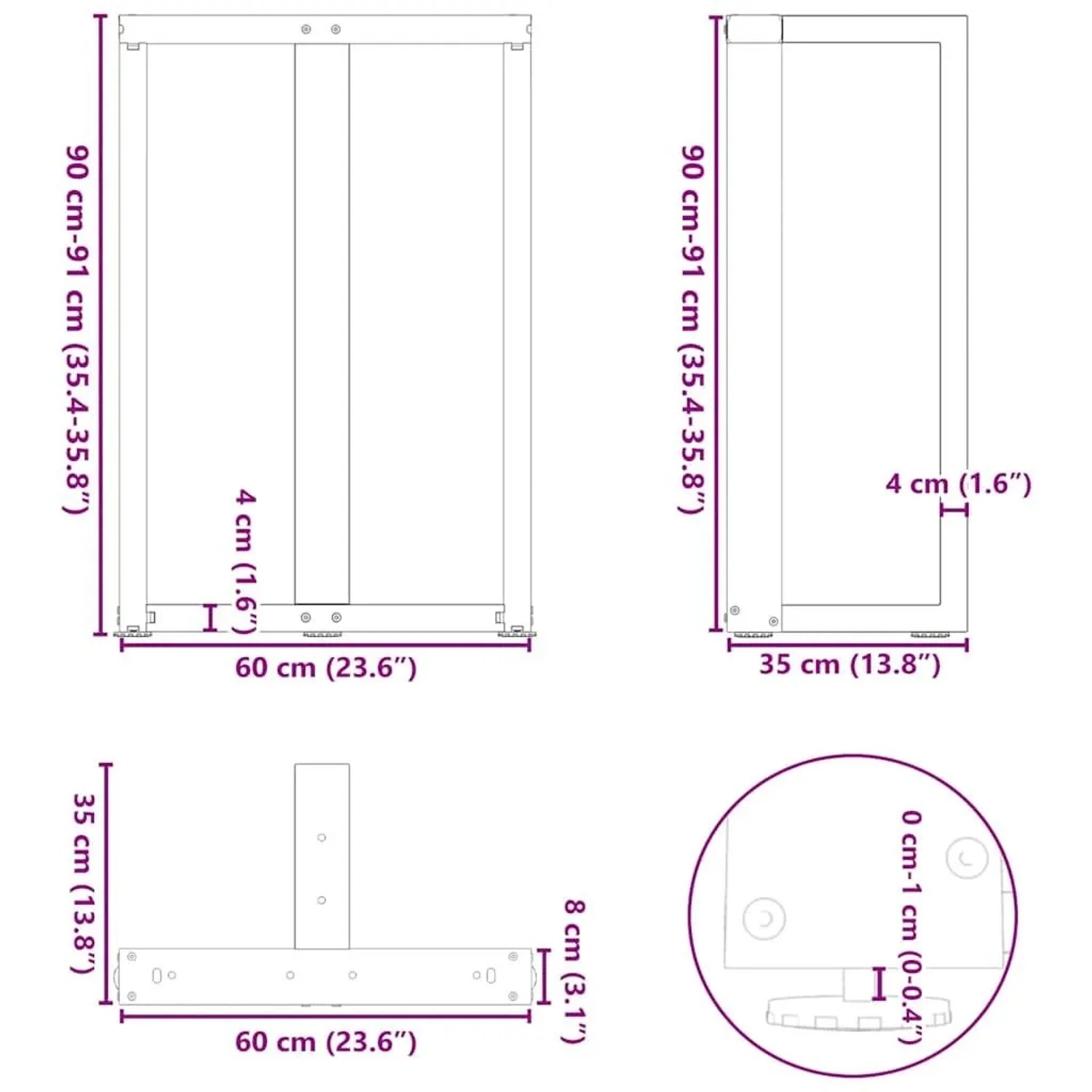 vidaXL Bartischbeine T-Form, 2 Stk, schwarz, Stahl, Maße: 60x35x90 cm. Möbelbeine für Stehtische.