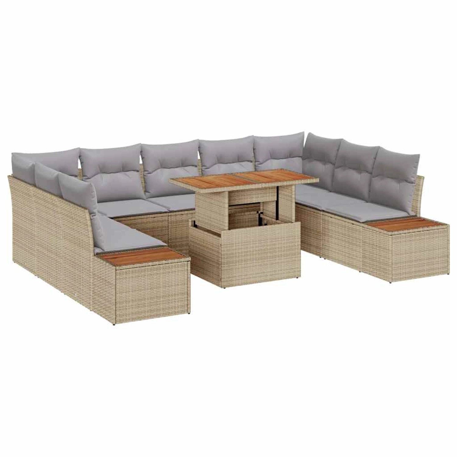 vidaXL Garten-Sofa-Set mit Speicher 10-Tlg Beige Poly Rattan 3358839 günstig online kaufen