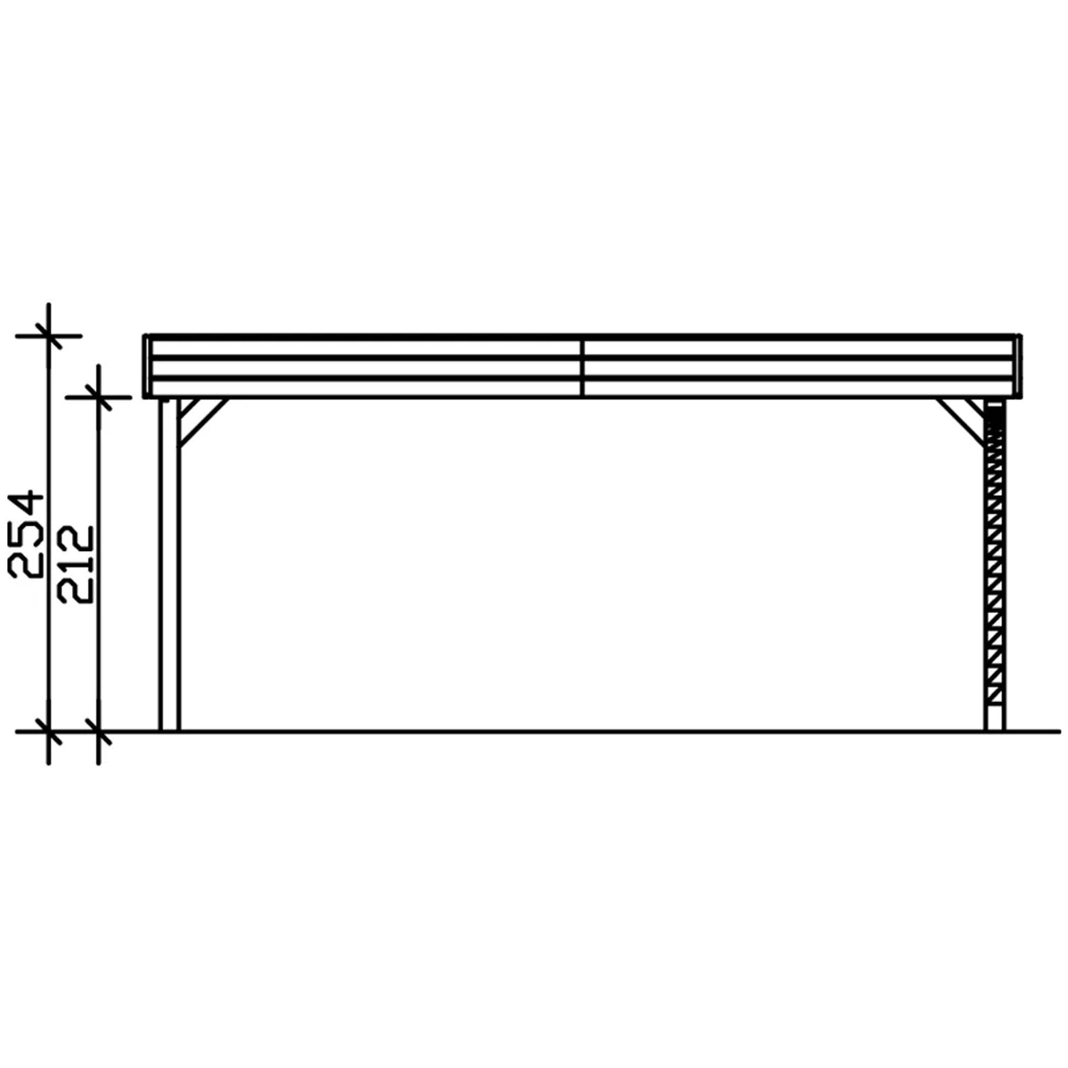 Technische Zeichnung: Skan Holz Carport Friesland Set Nussbaum, Maße und Details.