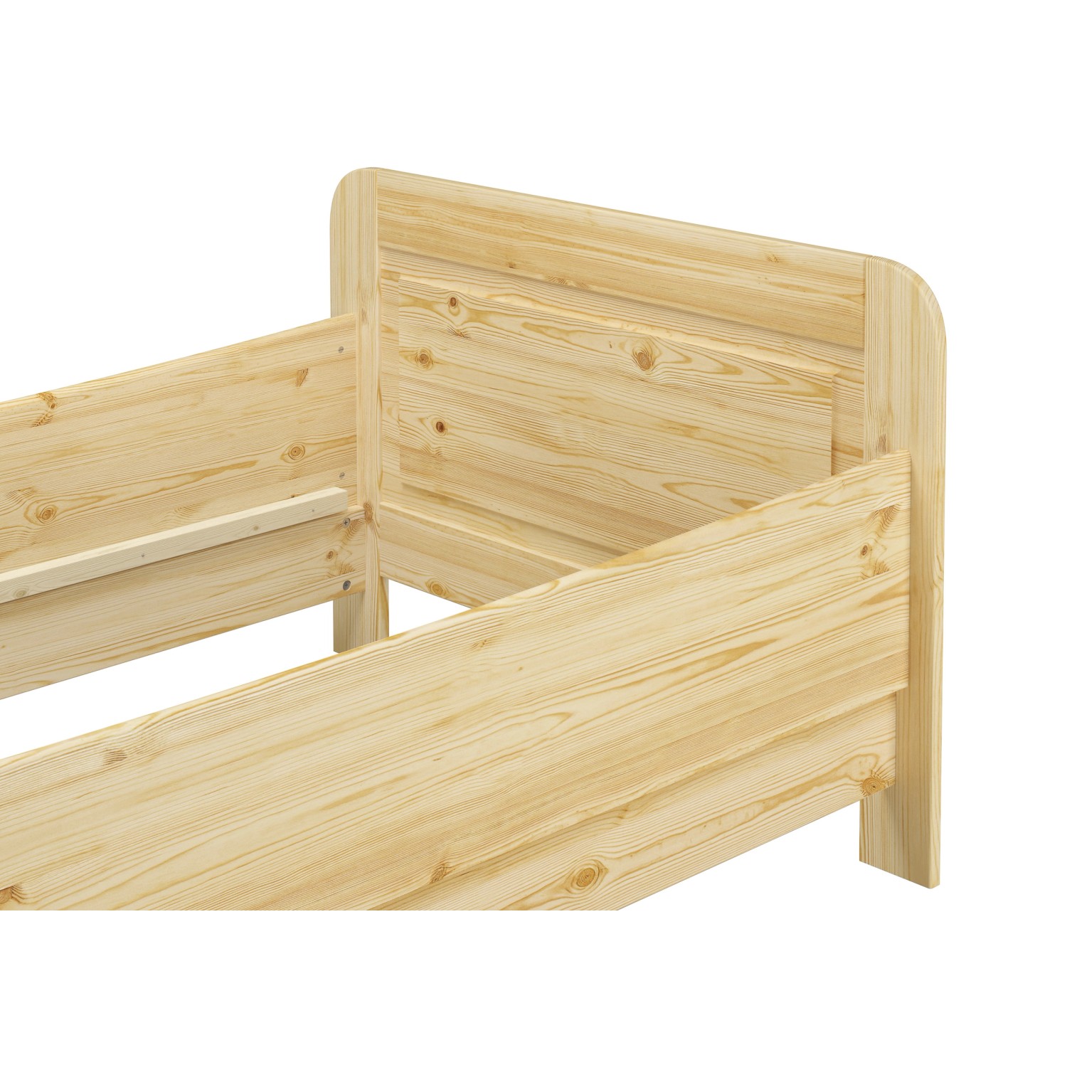 Detailansicht des Erst-Holz Seniorenbett 100x200 aus Kiefer Massivholz, ohne Lattenrost.