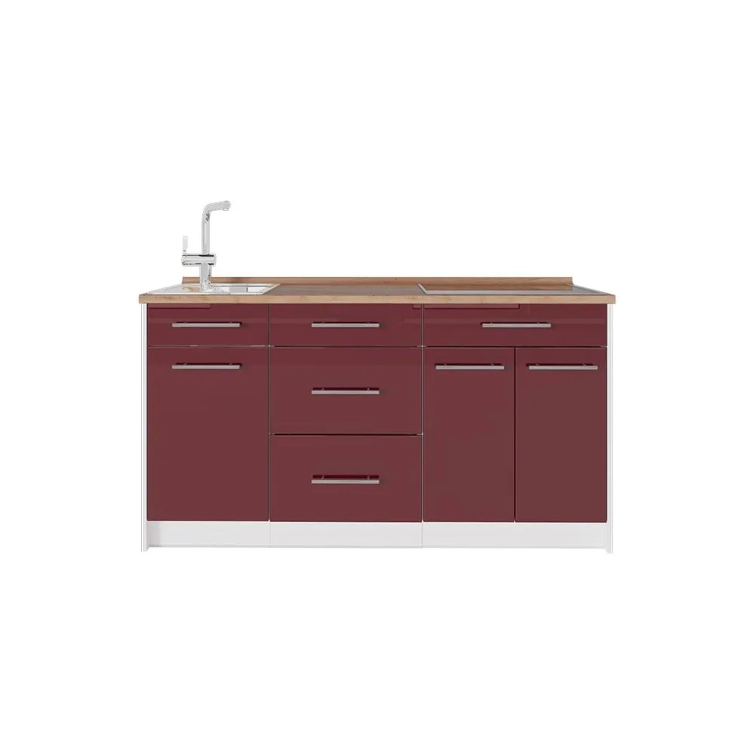 Vicco Küchenblock Fame-Line Bordeaux Hochglanz/Weiß 150 x 81 Arbeitsplatte Goldkraft Eiche Art Nr 70427