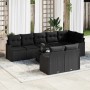 Schwarzes 9-teiliges vidaXL Garten-Sofa-Set aus Poly Rattan mit Kissen.