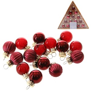 Weihnachtskugel-Set, Glas, Ø 2 cm, Burgund, 15-teilig, für festliche Deko am Weihnachtsbaum.