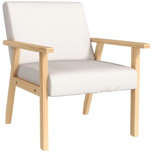 HOMCOM Sessel Leinen Kiefernholzbeine Schaumstoff Cremeweiß 64L x 70B x 72H cm