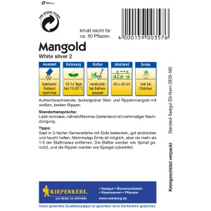 Kiepenkerl Mangold White Silver 2 Samenpackung mit Infos zu Aussaat, Ernte und Wachstum.