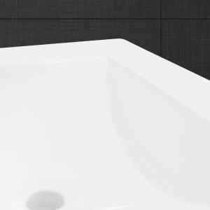 Detailaufnahme: Weißes ECD Germany Einbauwaschbecken aus Keramik, 810x465 mm.