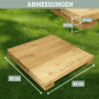 DELUKE Holzfliese Lärche 43x43cm mit Maßangaben für Terrasse und Balkon.