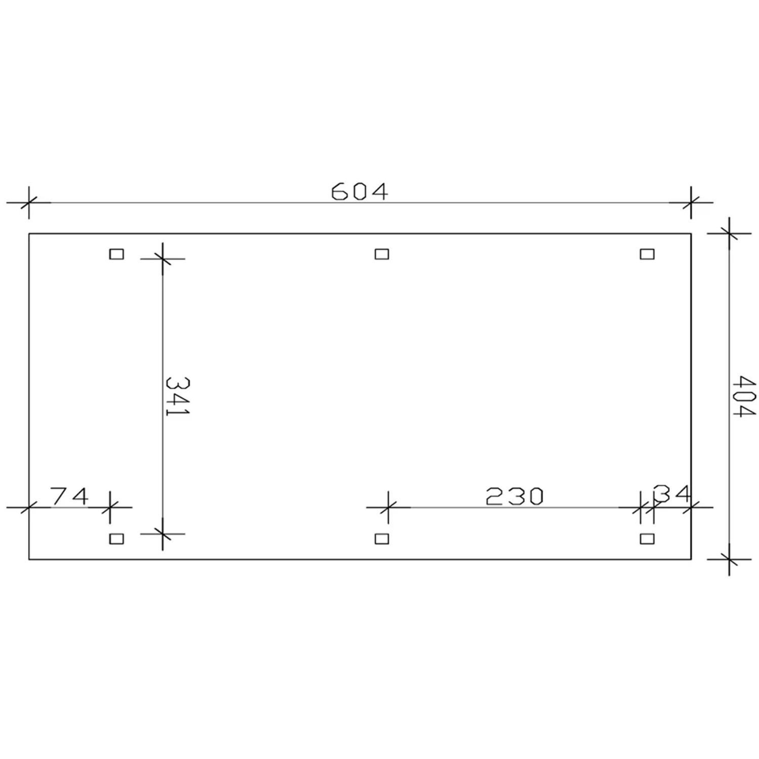 Technische Zeichnung des Skan Holz Carport Emsland Caravan, Maße: 404 x 604 cm.