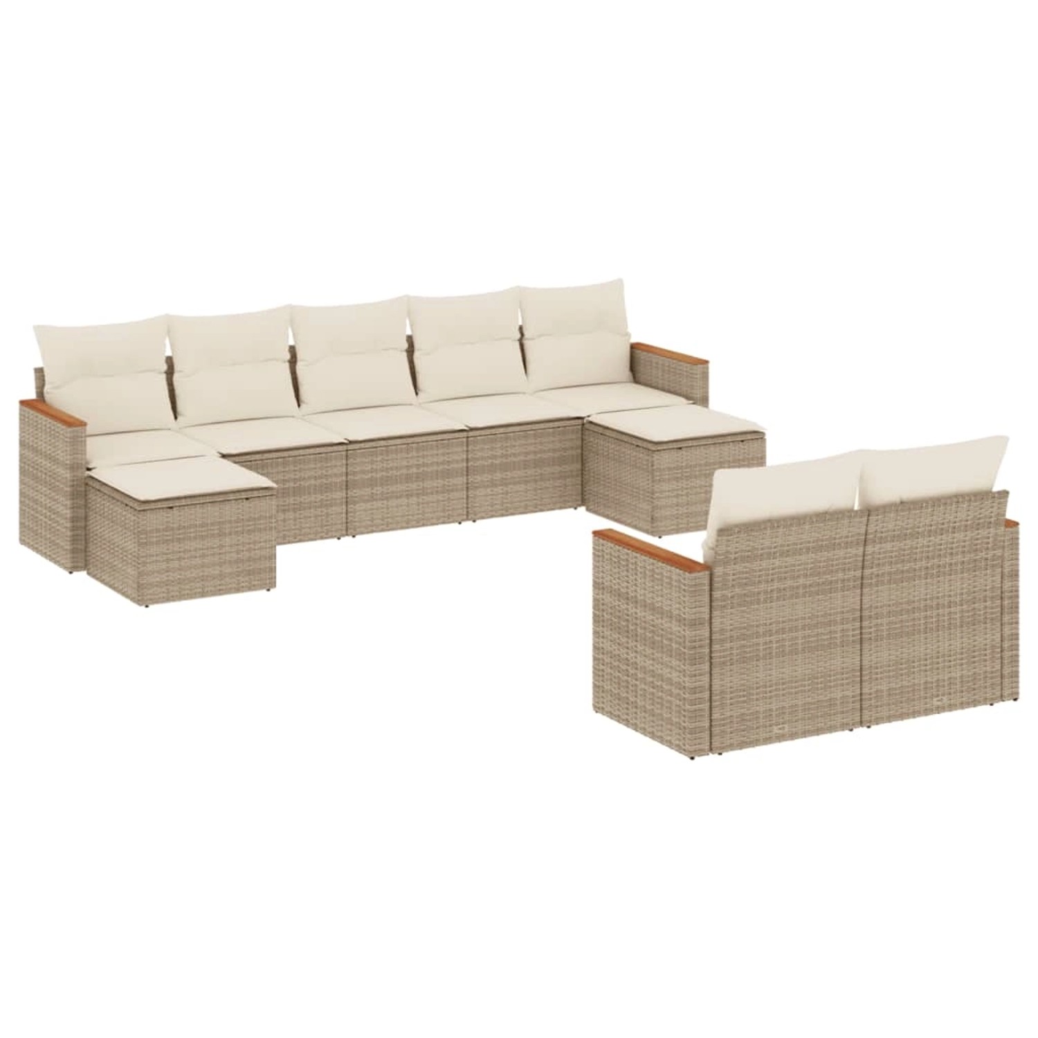 vidaXL 9-Tlg Garten-Sofagarnitur mit Kissen Beige Poly Rattan 3226401
