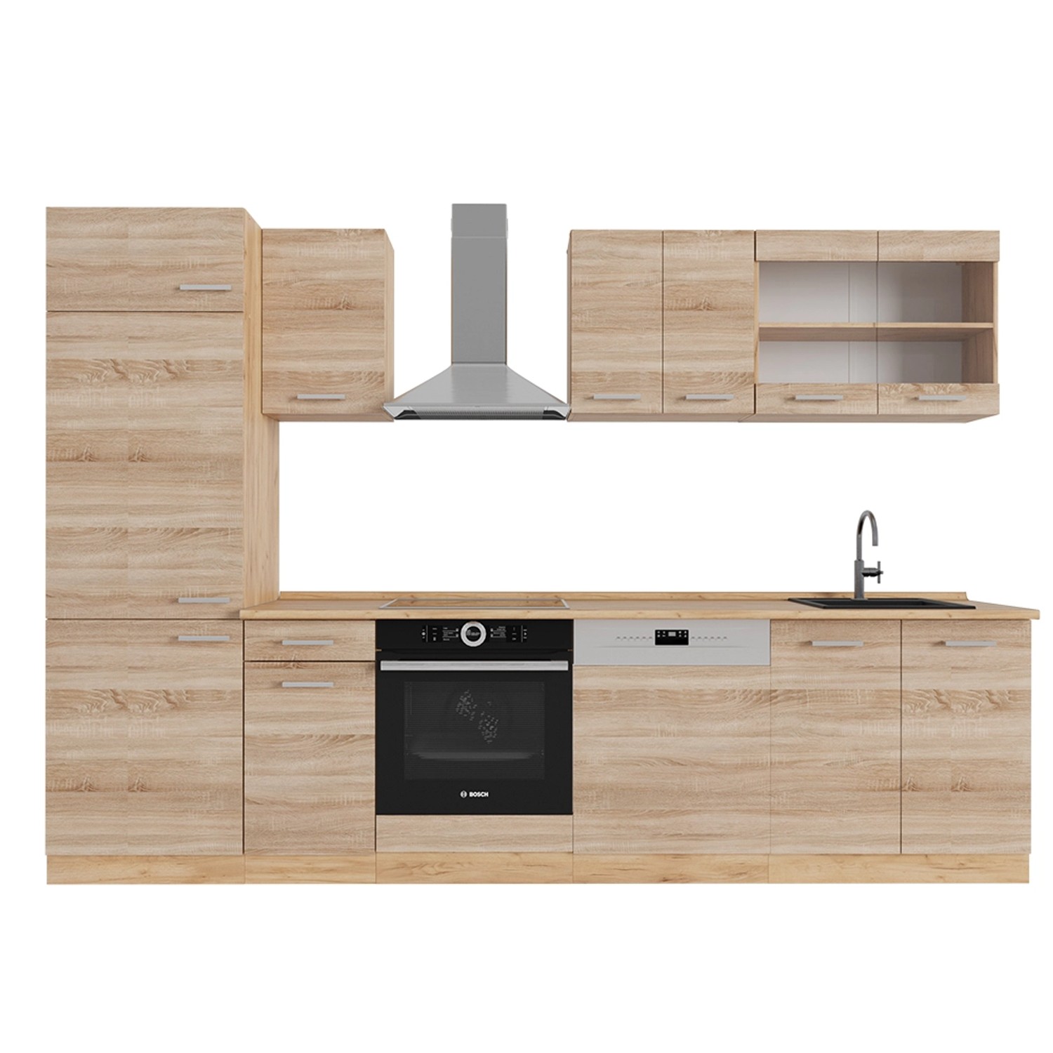 Vicco R-Line Küchenzeile Sonoma/Goldkraft Eiche 300 cm ohne Arbeitsplatte günstig online kaufen