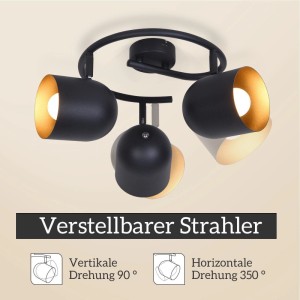 NETTLIFE Deckenstrahler aus Metall in Schwarz-Gold Optik mit 3 schwenkbaren Spots. Verstellbare Leuchte für gezielte Beleuchtung.