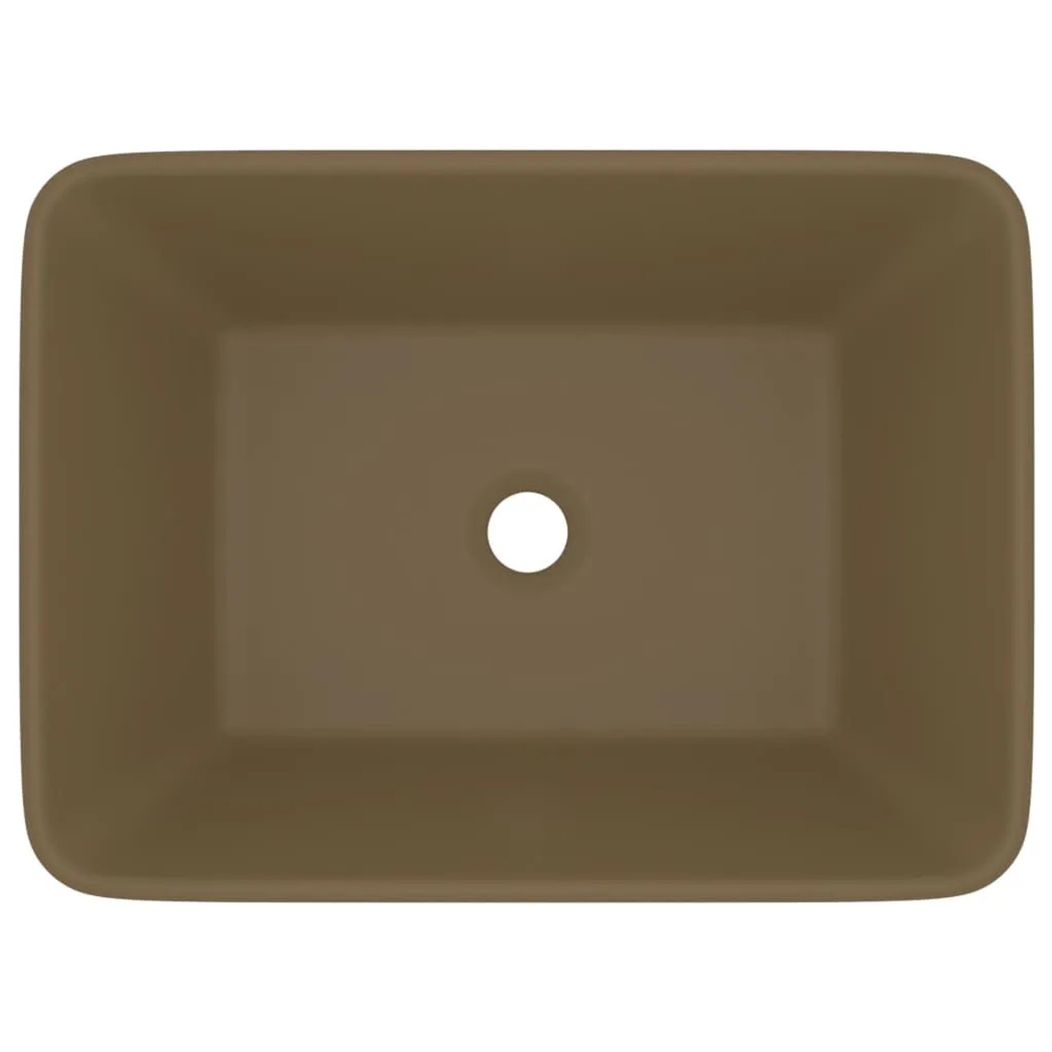 Rechteckiges Einzelwaschbecken aus Keramik in Mattcreme mit mattem Finish und Abflussloch für das Bad.