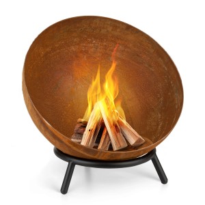 Blumfeldt Fireball Rust Feuerschale (Ø 60cm) mit Feuer und kippbarem Ascherost.