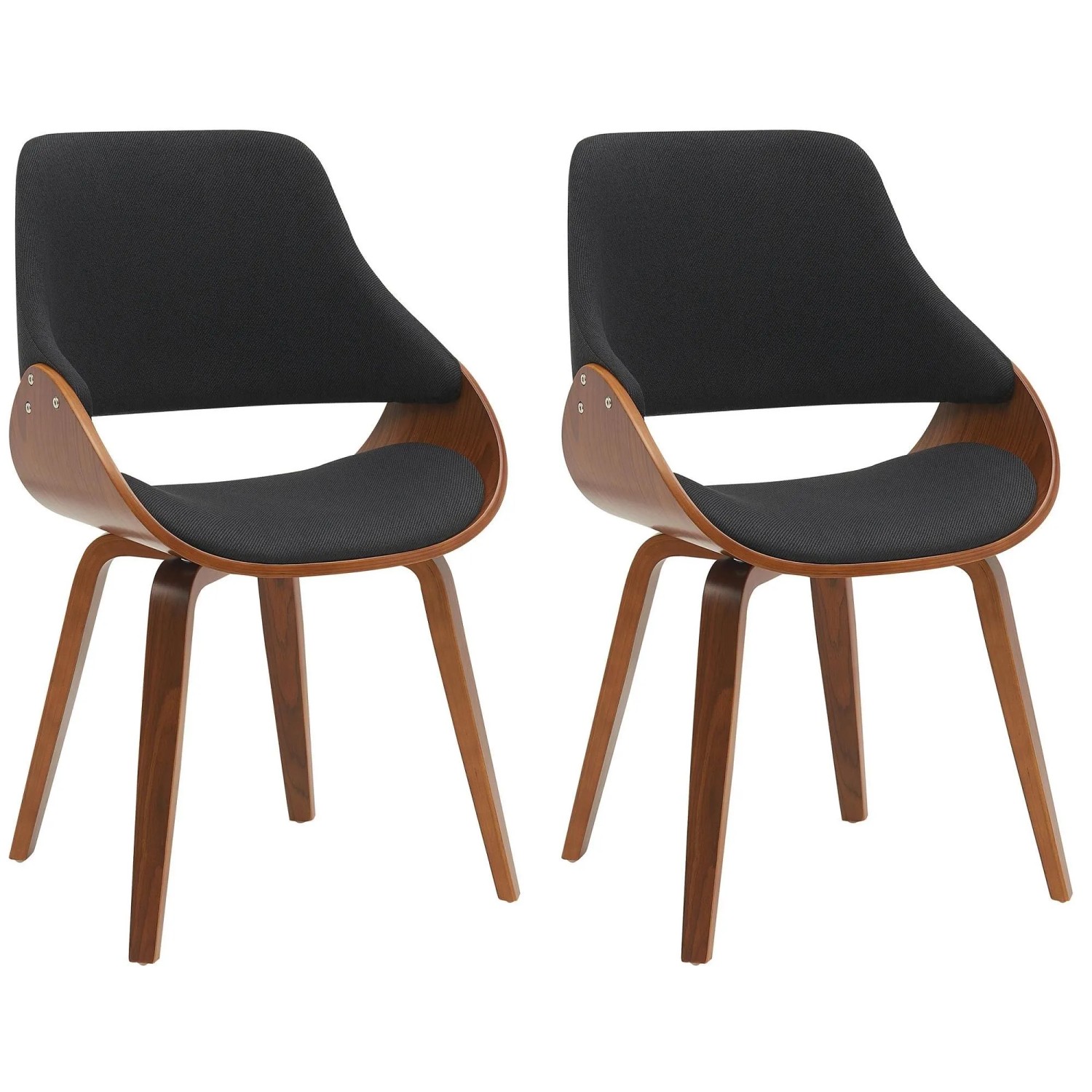 DELUKE 2er Set Esszimmerstuhl GILIS Stoff Walnuss/schwarz 52x54x86cm Essstühle Esszimmerstühle Küchenstühle Wohnzimmerstühle